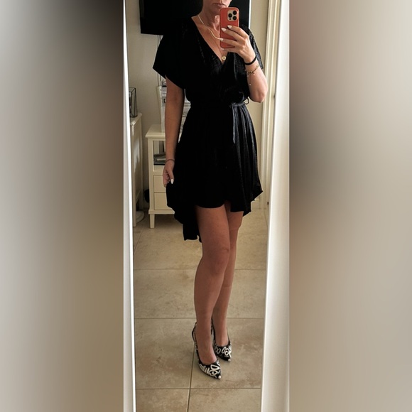 FENDI LOGO FF WRAP LOOK BELTED DRESS BLACK SIZE M or L. HIGH LOW NEVER WORN - Picture 5 of 16